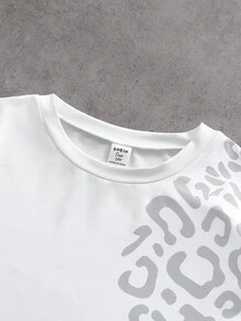 SHEIN 青少年男孩圓領長袖對比色領口與袖口春/秋季T恤 - 白色 - 查看 3