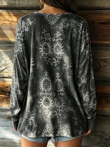 Selamara Women's Fashion Distressed Vintage Romantic Bohemian Floral Print Sweatshirt, Suitable For Daily Wear, Commuting, Vacation, Slouchy Outfit - Multicolor - View 2