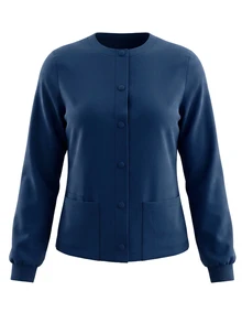 TaskEZ Jaket Seragam Medis Lengan Panjang Warna Biru Tua dengan Manset Bergaris, Kerah Bulat, Banyak Saku, Praktis dan Nyaman - Biru - View 3
