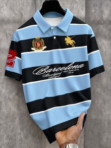 Manfinity EMRG Camisa polo de manga corta con bloques de color y rayas para hombres - Multicolor - Ver 4