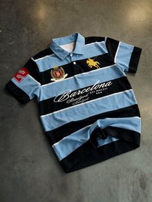 Manfinity EMRG Camisa polo de manga corta con bloques de color y rayas para hombres - Multicolor - Ver 1