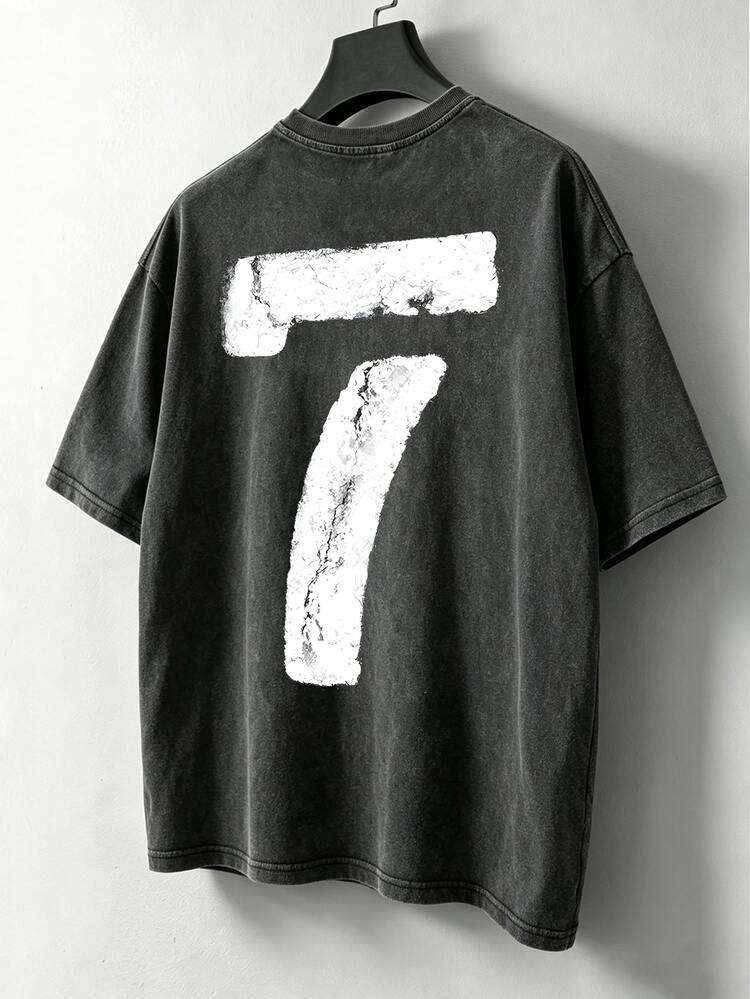 Manfinity EMRG Men's Number 7 Washed Cotton T-Shirt, Holiday - Black - View 1