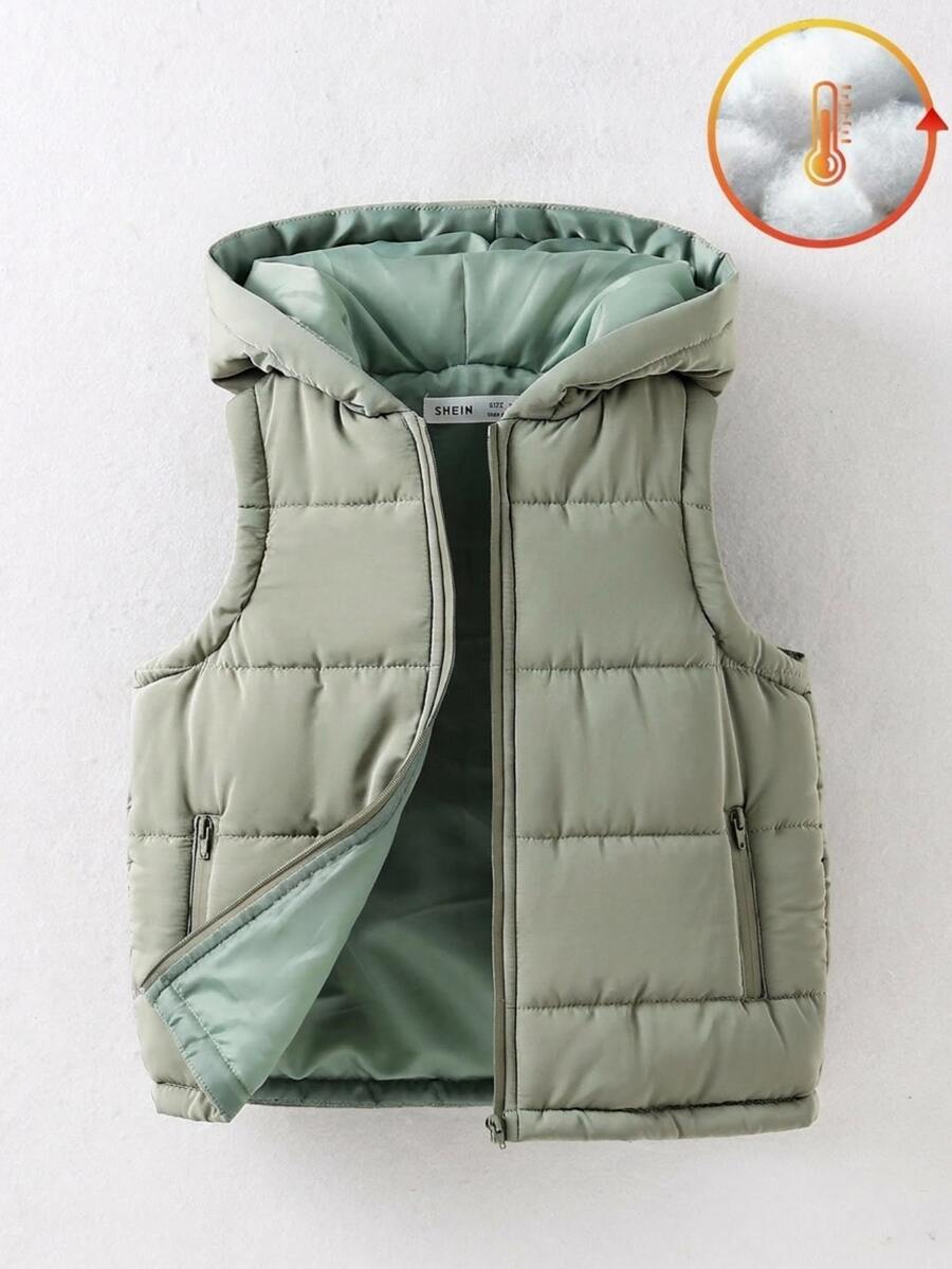 SHEIN Jaket Tanpa Lengan Berkerudung Modis untuk Anak Laki-Laki, Musim Gugur/Musim Dingin, Rompi Puffer - Mint Green - View 1