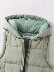 SHEIN Jaket Tanpa Lengan Berkerudung Modis untuk Anak Laki-Laki, Musim Gugur/Musim Dingin, Rompi Puffer - Mint Green - View 3