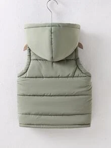 SHEIN Jaket Tanpa Lengan Berkerudung Modis untuk Anak Laki-Laki, Musim Gugur/Musim Dingin, Rompi Puffer - Mint Green - View 2