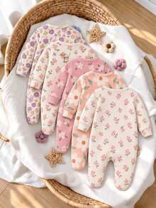 New Born Baby (1 Random Piece Out Of 5) Soft Comfortable Newborn Multiple Colors Available Pajamas Rompers (Apricot, Pink, Khaki) - Multicolor - View 2