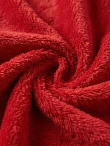 SHEIN Christmas Embroidery Warm Soft Teddy Pajama Set - Red - View 9
