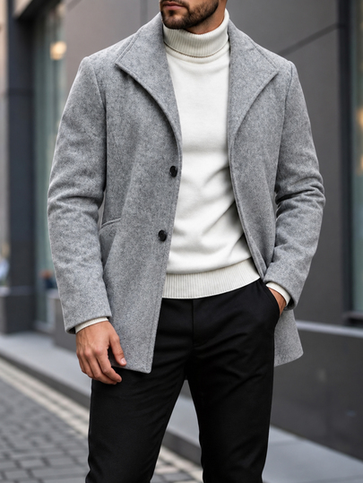 Manfinity CasualCool Jaket Lengan Panjang Kasual Warna Polos Pria dengan Desain Saku, Cocok untuk Pakaian Sehari-hari, Juga Hadiah Ideal untuk Pacar dan Suami