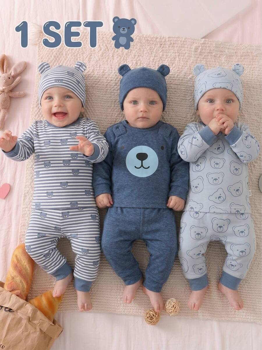 2 Pieces Baby Boy Tight Long Sleeve Pants, Comfortable Soft Cute Playful All-Over Print Pattern Loungewear, Best Gift For Baby Boys - Multicolor - View 1