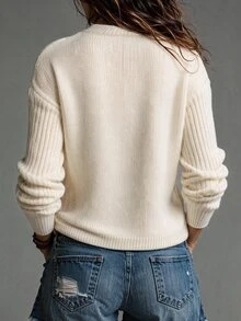 LUMIGAL Cardigan Wanita Kasual Warna Polos, Musim Gugur/Dingin - Aprikot - View 2