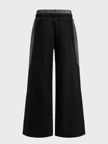 SWAVVY Men's Woven Fashion Casual Loose Striped Patchwork Waist Straight Leg Pants - Black - View 4