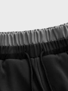 SWAVVY Men's Woven Fashion Casual Loose Striped Patchwork Waist Straight Leg Pants - Black - View 5