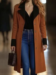 SHEIN 女款秋冬風衣、女款休閒風衣、女款休閒撞色風衣、優雅派對夾克 - 彩色 - 查看 4