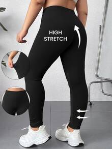 Solflare New Fall/Winter Plus Size Black High-Waist Stretch Knit Anti-Static Leggings For Casual Daily Wear, Home, Work, School, Dates, Outings & Sports - Black - View 3