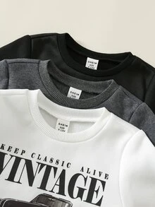 SHEIN 3pcs/Set Baby Boy Autumn/Winter Street Style Versatile Casual Distressed Graphic Long Sleeve Sweatshirt Set, Racing Sweatshirt Multi-Pack, All-Match Sweatshirt, Toddler Sweatshirt, Cute Sweatshirt (Sweatshirt And Pants Sold Separately) - Multicolor - View 8