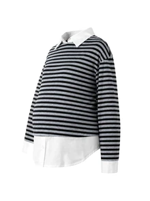 SHEIN Maternity Sweatshirt, Collared Long Sleeve Casual Top, Autumn/Winter Style - Black - View 6