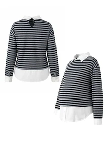SHEIN Maternity Sweatshirt, Collared Long Sleeve Casual Top, Autumn/Winter Style - Black - View 7