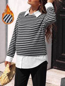 SHEIN Maternity Sweatshirt, Collared Long Sleeve Casual Top, Autumn/Winter Style - Black - View 2