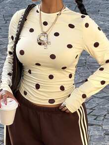 Muchica Plus Size Women Polka Dot Round Neck Long Sleeve Top And Pants Casual Daily 2 Pieces Set - Multicolor - View 6