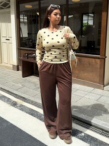 Muchica Plus Size Women Polka Dot Round Neck Long Sleeve Top And Pants Casual Daily 2 Pieces Set - Multicolor - View 7