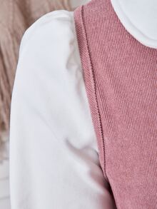 SHEIN Tween Girls Fall Winter Elegant Thermal Peter Pan Collar Top And Sleeveless Soft Solid Corduroy A-Line Long Dress 2pc Set Outfit For Casual Holiday - Dusty Pink - View 8