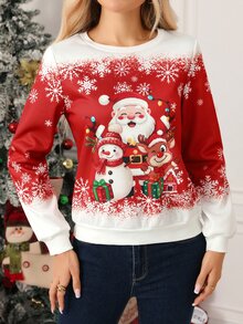 SHEIN Clasi Casual Everyday Comfortable Printed Pattern Crew Neck Pullover Long Sleeve Sweatshirt - Red - View 8