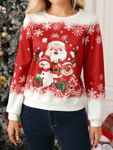 SHEIN Clasi Casual Everyday Comfortable Printed Pattern Crew Neck Pullover Long Sleeve Sweatshirt - Red - View 6