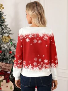 SHEIN Clasi Casual Everyday Comfortable Printed Pattern Crew Neck Pullover Long Sleeve Sweatshirt - Red - View 4