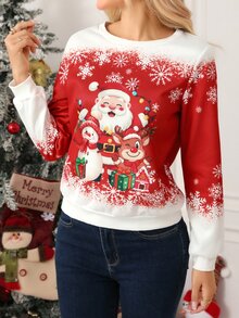 SHEIN Clasi Casual Everyday Comfortable Printed Pattern Crew Neck Pullover Long Sleeve Sweatshirt - Red - View 7