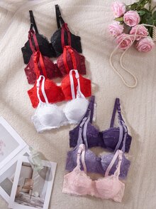 DesireSculpt 7pcs/Set Sexy Lace Women's Lingerie Bra Thin Minimalist Bra - Multicolor - View 5