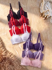 DesireSculpt 7pcs/Set Sexy Lace Women's Lingerie Bra Thin Minimalist Bra - Multicolor - View 1