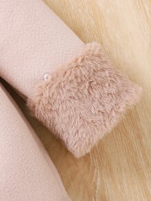 Cozy Pixies 女嬰女童少女秋冬百搭時尚混紡羊毛拼接毛絨人造毛領中長版繫帶大衣，保暖內裡羊毛外套，秋冬大衣外套 - 卡其色 - 查看 8
