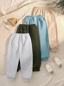 SHEIN Kids 4pcs Pieces Young Boys Casual Cute Versatile Simple Print Solid Color Jogger Pants Elastic Waist Sweatpants All-Match Multi-Pack - Multicolor - View 2