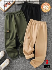 SHEIN 兒童 3件組 青少年男孩冬季運動長褲 - 彩色 - 查看 4