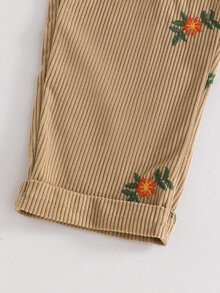 SHEIN 女童燈芯絨仙女公主學院森系鈕扣袋鼠口袋吊帶拼接收腰花卉連身褲 白色彩虹款 秋季 - 棕色 - 查看 8