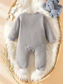SHEIN New Gray Cute Elephant Embroidered Long Sleeved Jumpsuit For Male And Female Babies Autumn Fall - Grey - View 4