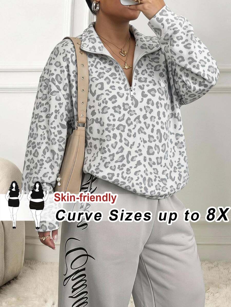 SHEIN CURVE+ Plus Size Open Front Zip-Up Washed Fabric Long Sleeve Sweatshirt Black Casual Pullover, 2026 22W - Grey - View 1