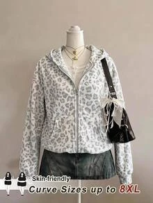 SHEIN CURVE+ Plus Size Open Front Zip-Up Washed Fabric Long Sleeve Sweatshirt Black Casual Pullover, 2026 22W - Grey - View 6