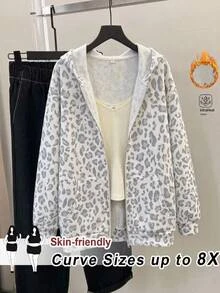 SHEIN CURVE+ Plus Size Open Front Zip-Up Washed Fabric Long Sleeve Sweatshirt Black Casual Pullover, 2026 22W - Grey - View 5