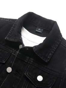 SHEIN Bubblio Kids 2pcs/Set Young Boys' Fall/Winter Distressed Retro Ripped Black Denim Jacket & Skinny Jeans,For Boys Streetwear Outfits,Toddler Two Pieces Set - Black - View 4