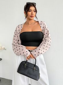 Firerie Cardigan Lengan Panjang Motif Polkadot Ukuran Besar untuk Wanita Musim Dingin - Khaki - View 7