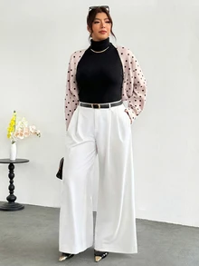 Firerie Cardigan Lengan Panjang Motif Polkadot Ukuran Besar untuk Wanita Musim Dingin - Khaki - View 4