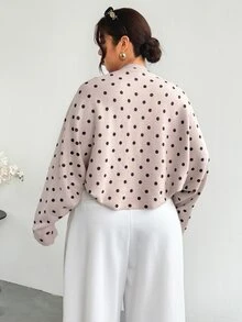 Firerie Cardigan Lengan Panjang Motif Polkadot Ukuran Besar untuk Wanita Musim Dingin - Khaki - View 3