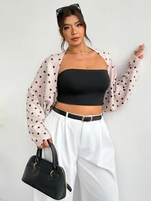 Firerie Cardigan Lengan Panjang Motif Polkadot Ukuran Besar untuk Wanita Musim Dingin - Khaki - View 6