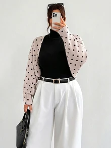 Firerie Cardigan Lengan Panjang Motif Polkadot Ukuran Besar untuk Wanita Musim Dingin - Khaki - View 2