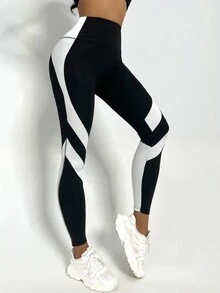 Core Rhythm Core Rhythm Two Tone Yoga Leggings Tummy Control Sports Tights - Black and White - View 2