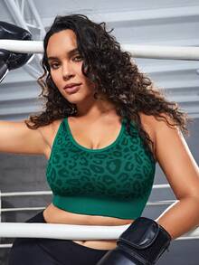 SHEIN Sports Plus Size Women's Leopard Print Sports Bra - Green - View 6