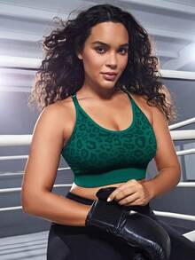 SHEIN Sports Plus Size Women's Leopard Print Sports Bra - Green - View 2