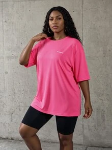 Core Rhythm Plus Letter Graphic Sports Tee - Hot Pink - View 1