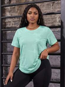 Core Rhythm Women Plus Size Camo Print Short Sleeve Breathable Comfortable Workout T-Shirt Gym Shirts Glowmode - Teal Blue - View 3